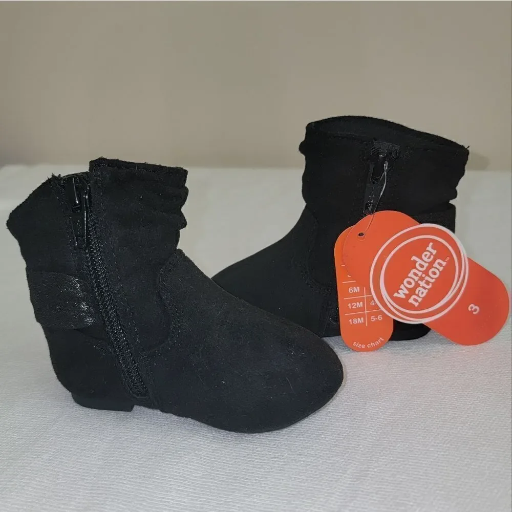 New Wonder Nation Black Side Zip Slouch Baby Girl Shimmer Boots Size 3 (3-6 mo)
